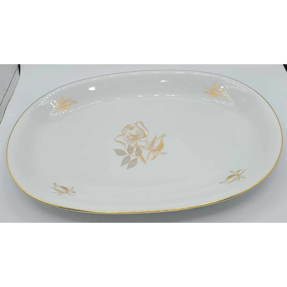 Vintage KPM Krister Germany 14 1/2" Oval Serving Platter. Gold Rose Design - Picture 7 of 9